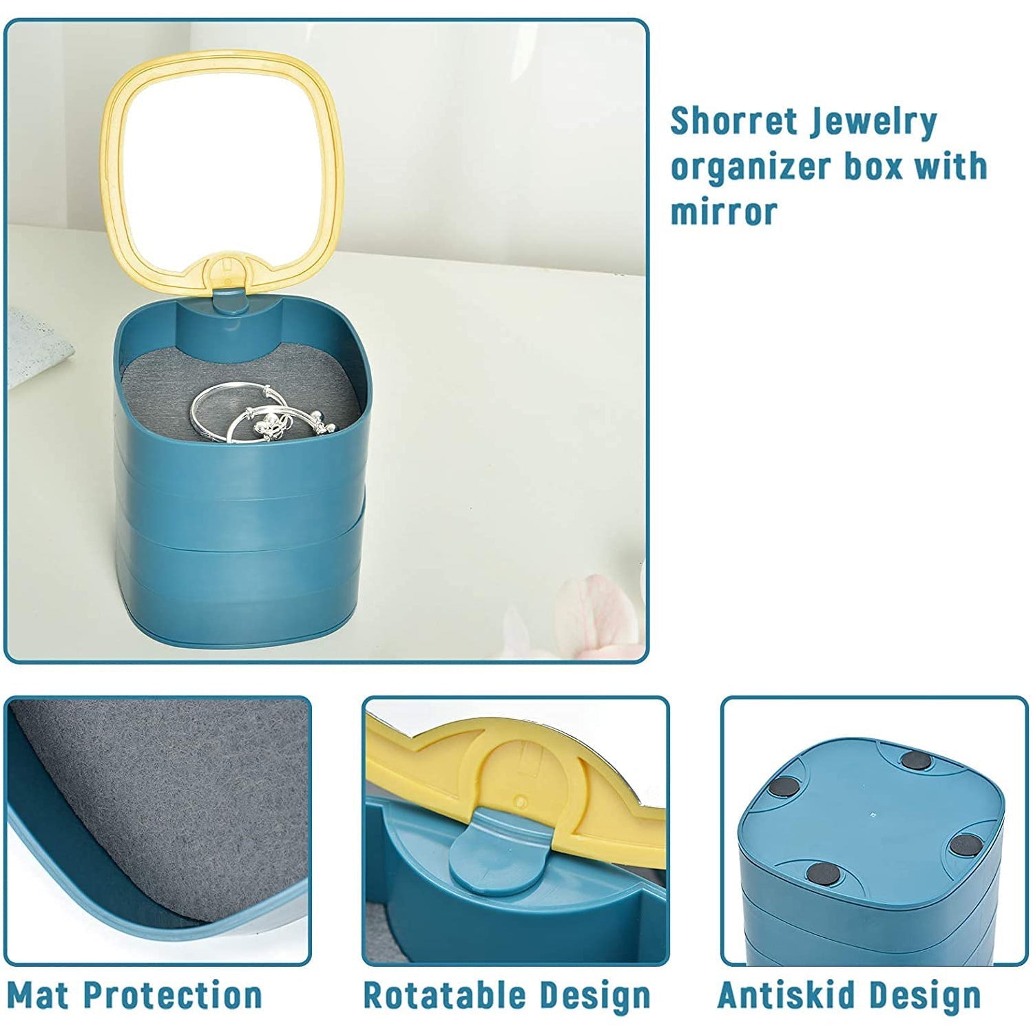 Detailed view of 4-layer rotating jewelry organizer with mirror Detailed view of 4-layer rotating jewelry organizer with mirror